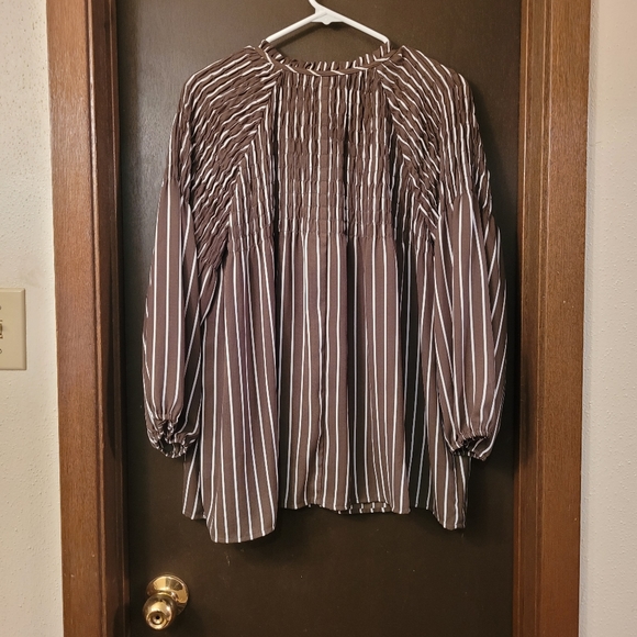 ANA Stripped White and Olive Blouse Large - Picture 2 of 4